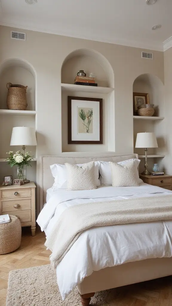 48 Rectangle Bedroom Layout Ideas That Feel Balanced - 39. Cozy Wall Niches
