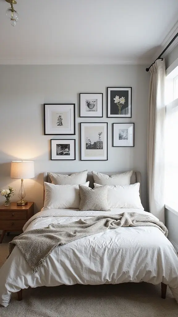 48 Rectangle Bedroom Layout Ideas That Feel Balanced - 41. Curated Gallery Walls