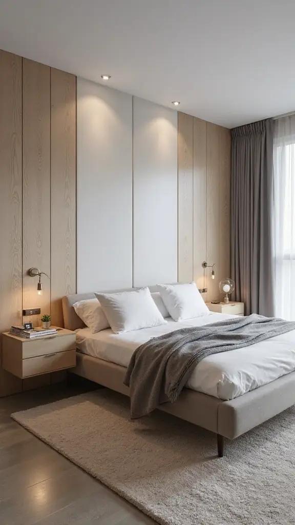 48 Rectangle Bedroom Layout Ideas That Feel Balanced - 43. Floating Nightstands