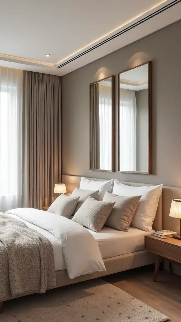 48 Rectangle Bedroom Layout Ideas That Feel Balanced - 46. Elegant Mirrors for Illusion