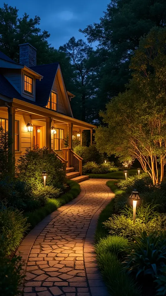 48 Terraced House Front Garden Ideas That Feel Charming - 11. Garden Lighting: Illuminating the Night