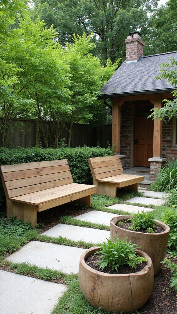 48 Terraced House Front Garden Ideas That Feel Charming - 15. Rustic Wood Elements: Natural Beauty