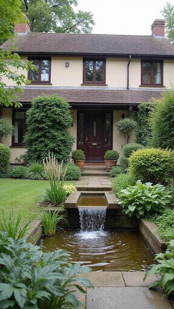 48 Terraced House Front Garden Ideas That Feel Charming - 22. Water Features: Serenity in Small Spaces