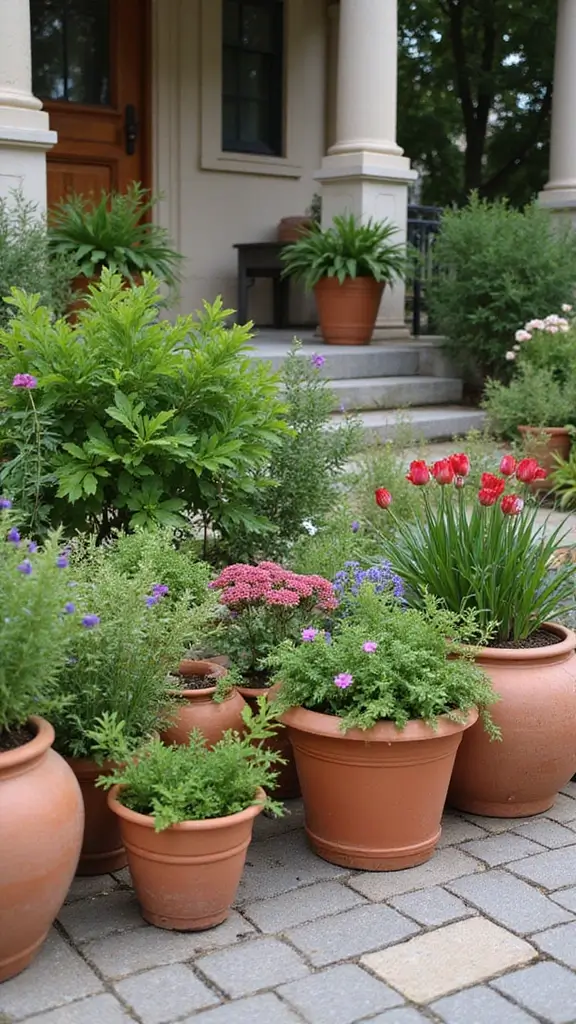 48 Terraced House Front Garden Ideas That Feel Charming - 30. Terracotta Pots: Timeless Elegance
