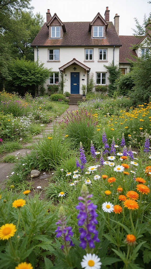 48 Terraced House Front Garden Ideas That Feel Charming - 40. Wildflower Gardens: Natural Beauty