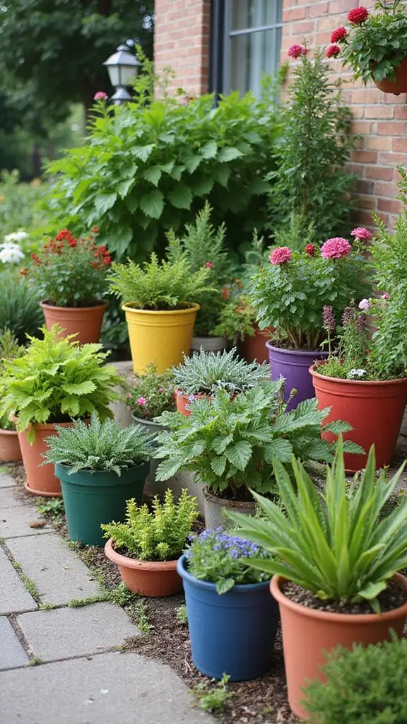 48 Terraced House Front Garden Ideas That Feel Charming - 45. Colorful Pot Displays: Vibrant Arrangements