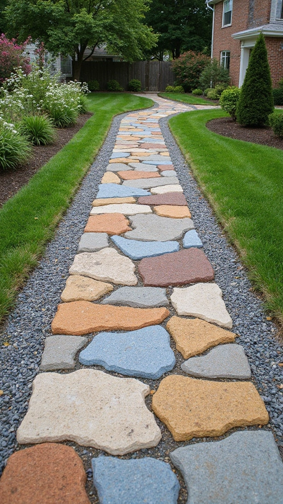 48 Terraced House Front Garden Ideas That Feel Charming - 47. Artistic Walkways: Unique Paths