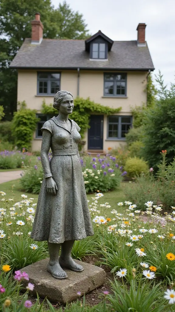48 Terraced House Front Garden Ideas That Feel Charming - 9. Charming Garden Sculptures: Artistic Touches