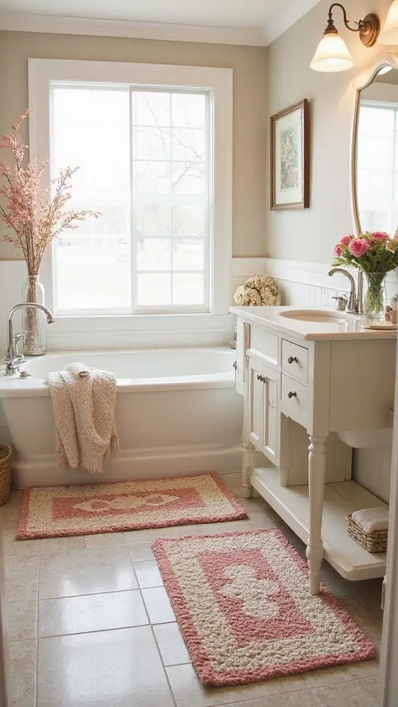 49 Bathroom Remodel with Tub Ideas That Feel Fresh - 28. Decorative Bath Rugs