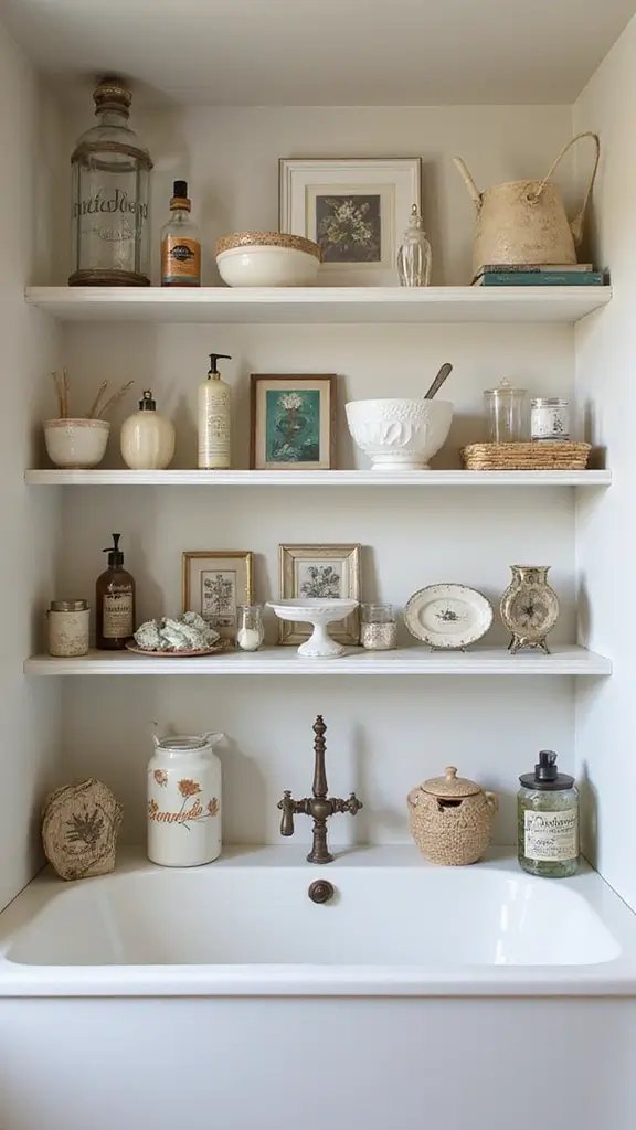 49 Bathroom Remodel with Tub Ideas That Feel Fresh - 30. Vintage Accessory Displays