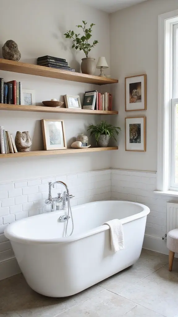 49 Bathroom Remodel with Tub Ideas That Feel Fresh - 33. Curated Shelving