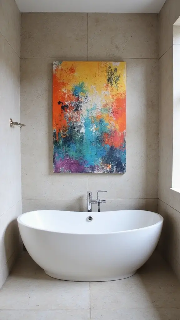 49 Bathroom Remodel with Tub Ideas That Feel Fresh - 44. Statement Wall Art