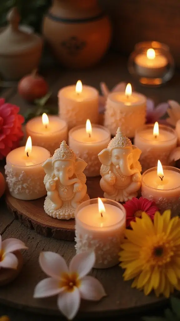 49 Ganesh Decoration Ideas Home Decor That Feel Magical - 11. Ganesh-Themed Candles