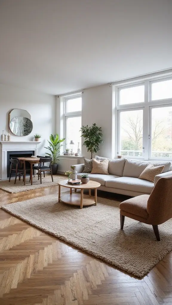 49 Home Decor Ideas for Apartment Living That Feel Stylish - 24. Create Zones with Rugs