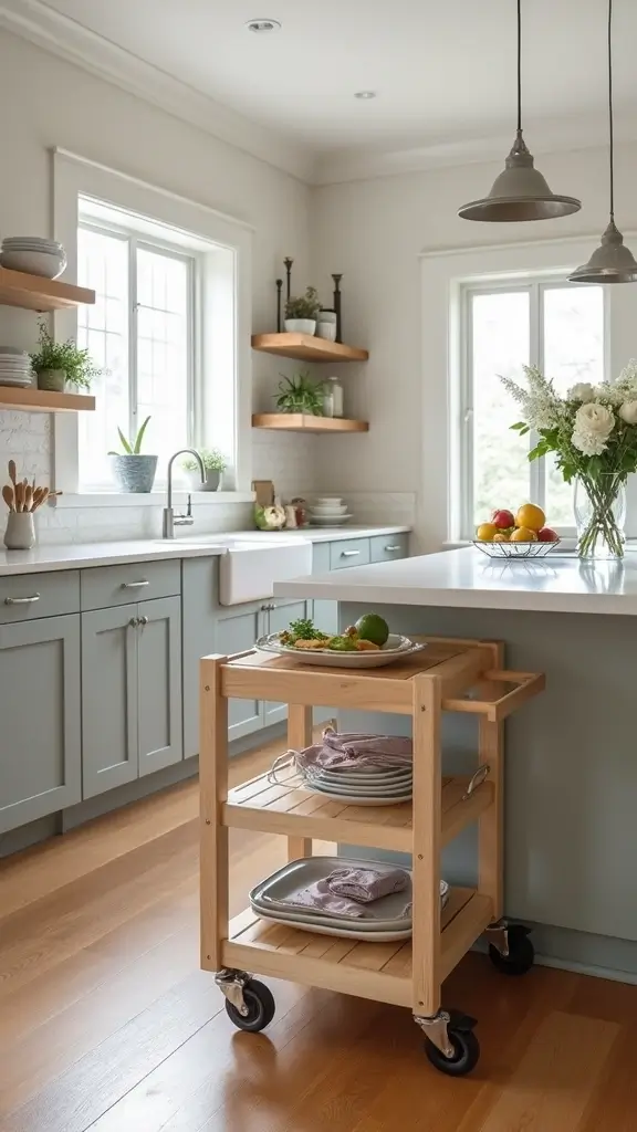 49 Home Decor Ideas for Apartment Living That Feel Stylish - 30. Incorporate a Kitchen Cart