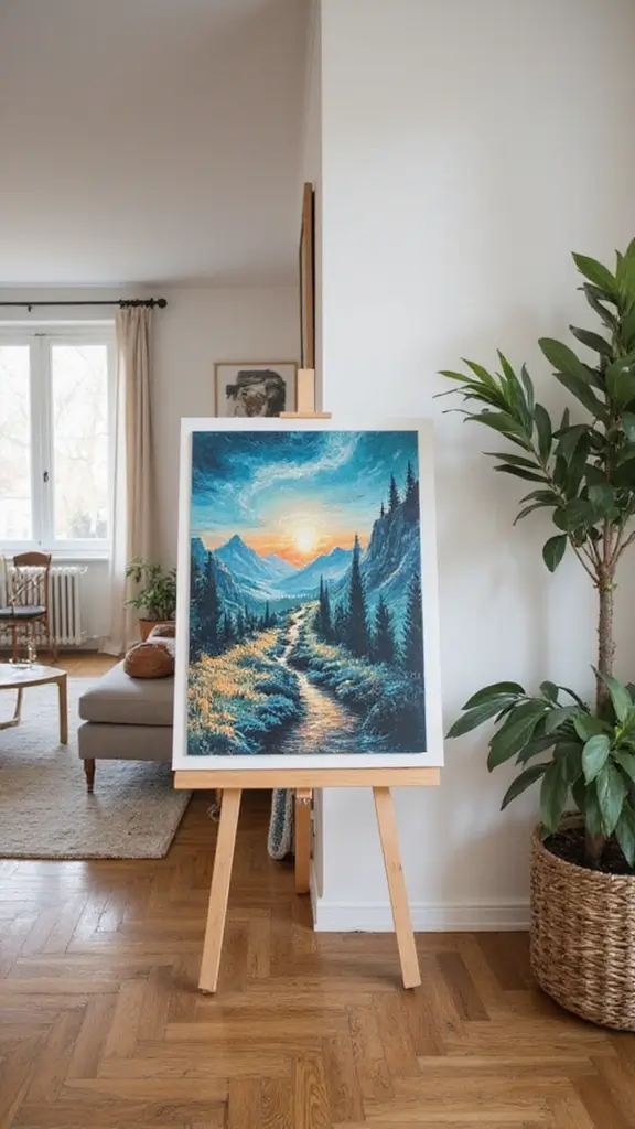 49 Home Decor Ideas for Apartment Living That Feel Stylish - 33. Showcase Art with Easels
