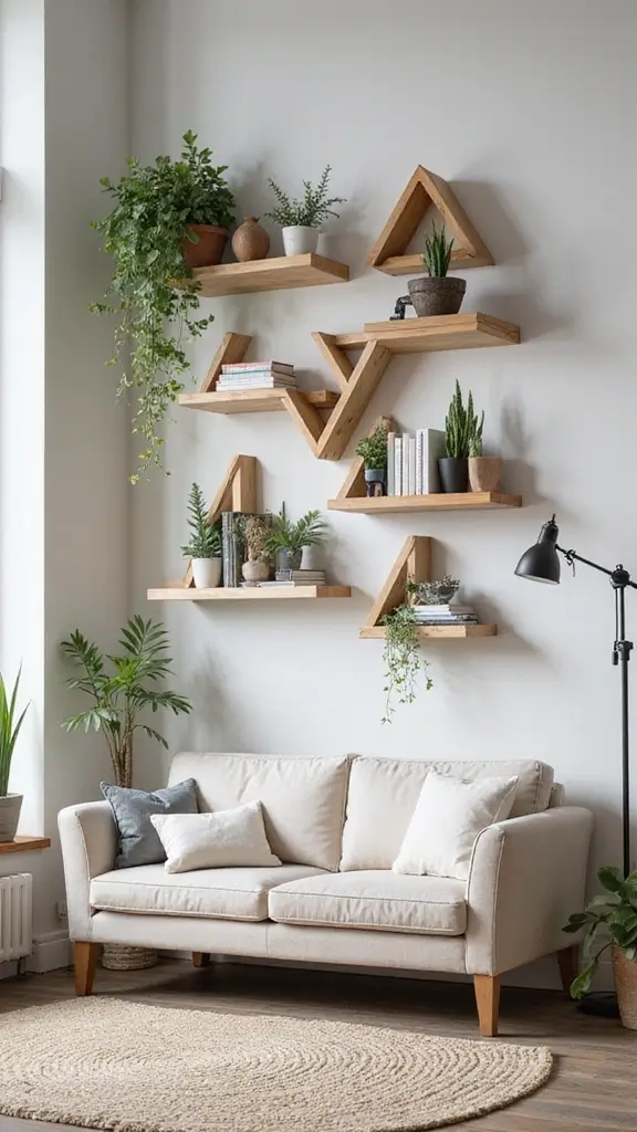 49 Interior Design Living Room Modern Looks That Define Style - 22. Artistic Shelving