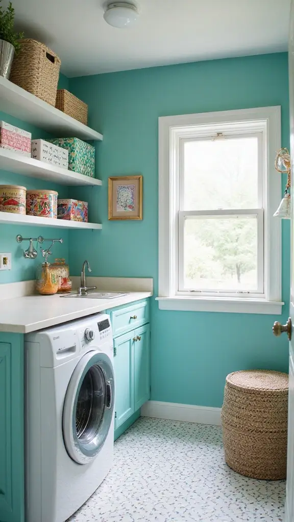 49 Laundry Room Paint Ideas That Make Small Spaces Pop - 11. Playful Aqua