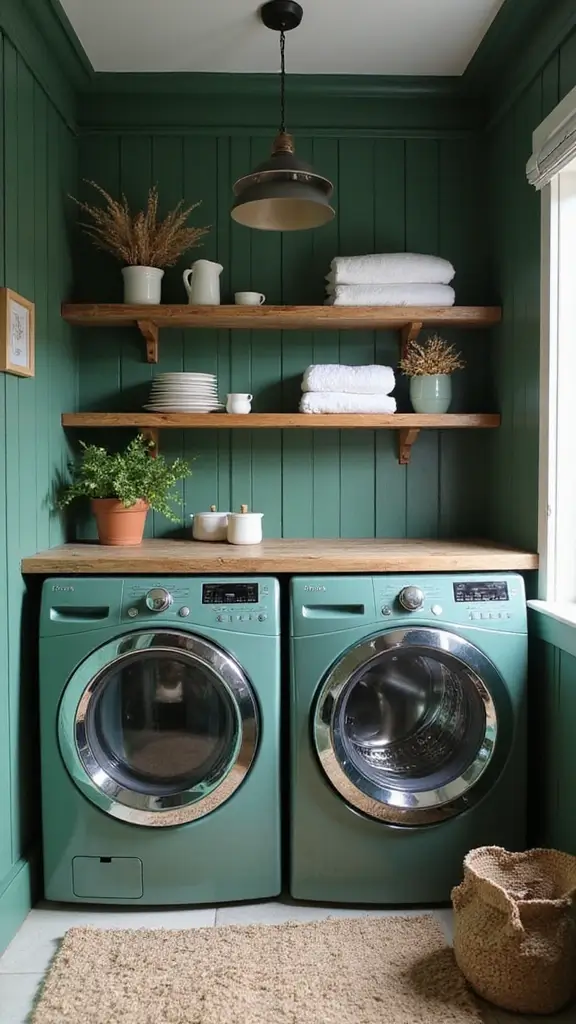 49 Laundry Room Paint Ideas That Make Small Spaces Pop - 13. Rustic Forest Green