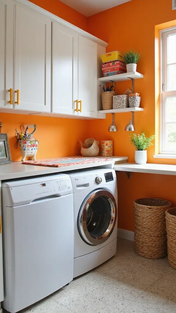 49 Laundry Room Paint Ideas That Make Small Spaces Pop - 14. Bright Tangerine