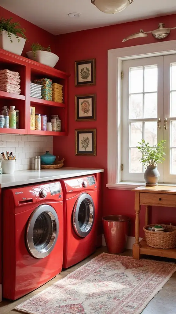49 Laundry Room Paint Ideas That Make Small Spaces Pop - 16. Energetic Cherry Red