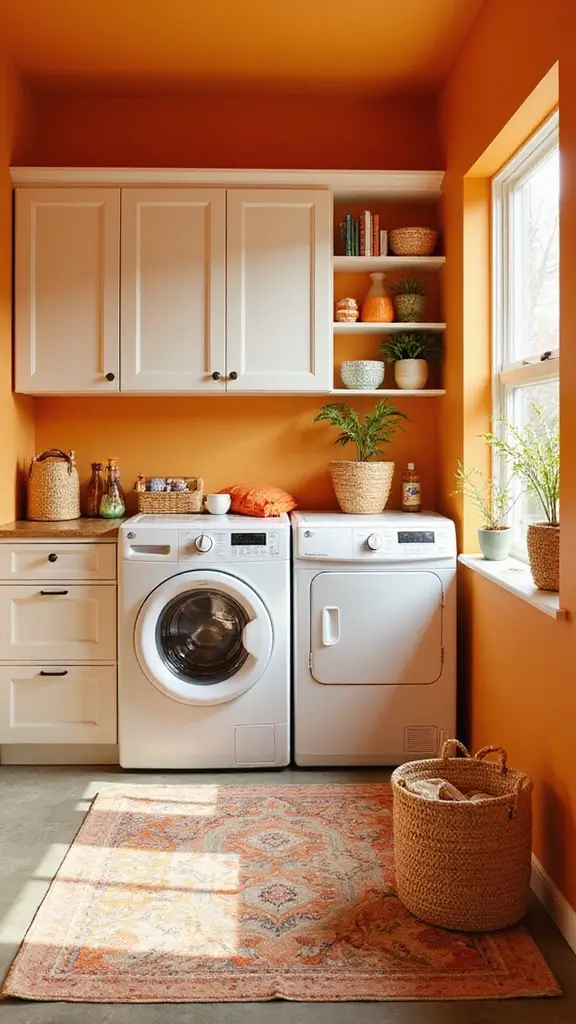 49 Laundry Room Paint Ideas That Make Small Spaces Pop - 18. Bright Tangerine