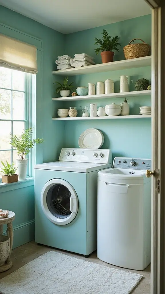 49 Laundry Room Paint Ideas That Make Small Spaces Pop - 19. Vintage Aqua