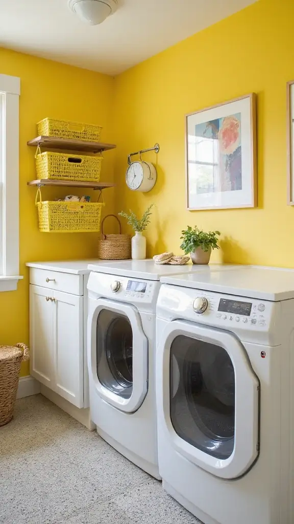 49 Laundry Room Paint Ideas That Make Small Spaces Pop - 2. Cheerful Lemon Yellow