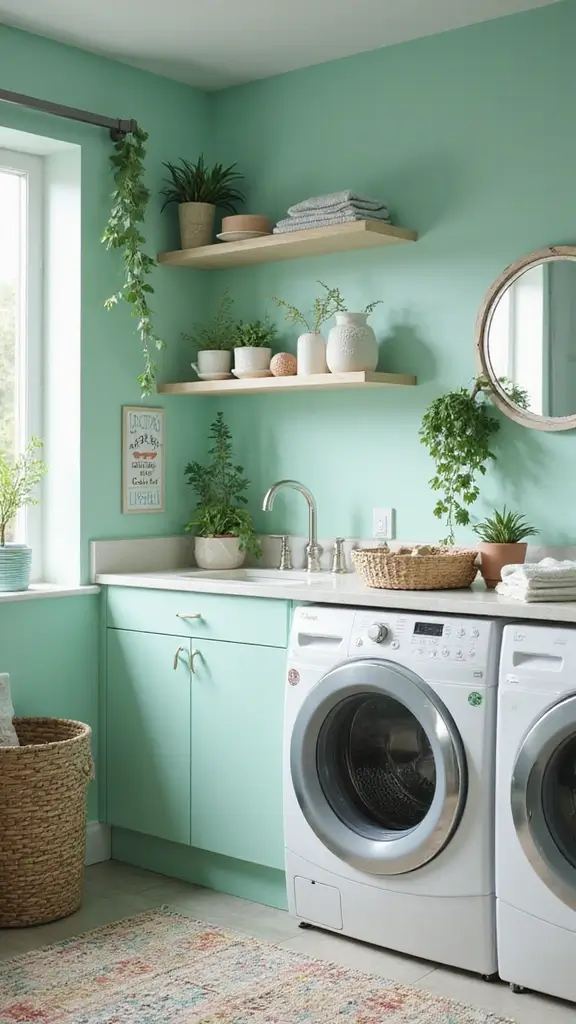 49 Laundry Room Paint Ideas That Make Small Spaces Pop - 22. Bright Mint