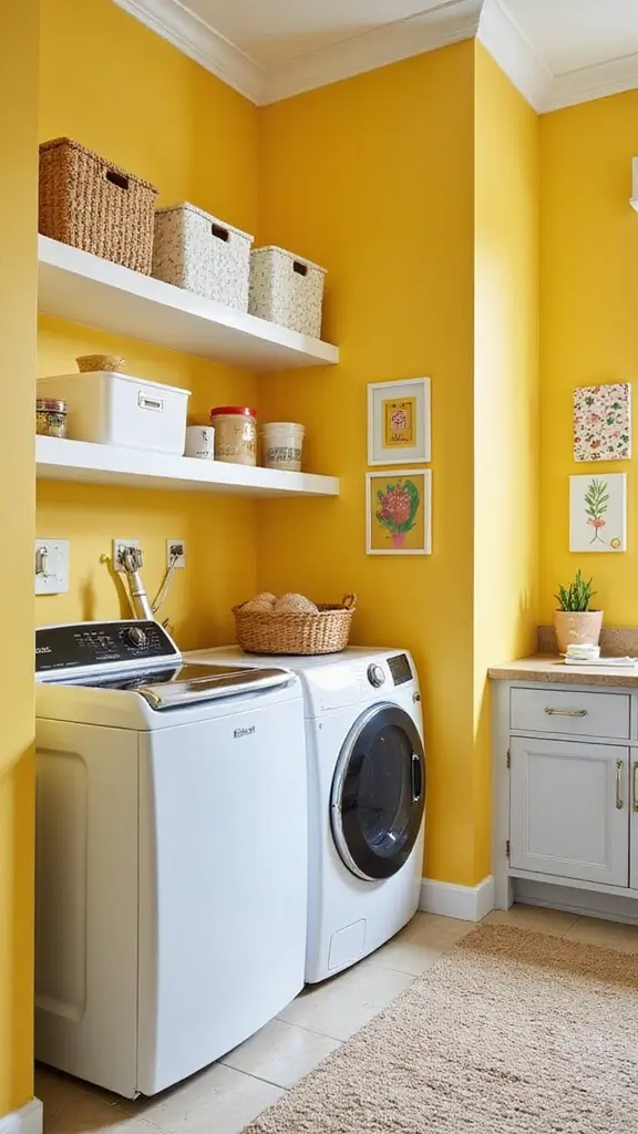 49 Laundry Room Paint Ideas That Make Small Spaces Pop - 27. Bright Canary Yellow