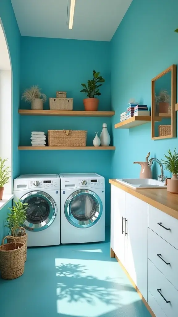 49 Laundry Room Paint Ideas That Make Small Spaces Pop - 29. Bright Cerulean Blue