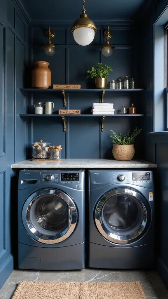 49 Laundry Room Paint Ideas That Make Small Spaces Pop - 3. Classic Navy Elegance