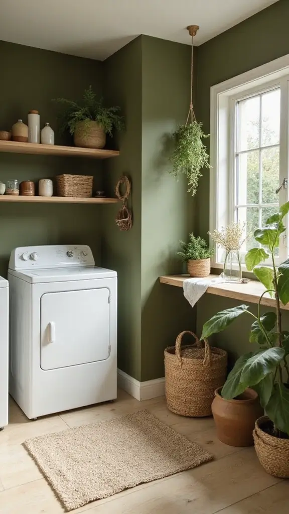 49 Laundry Room Paint Ideas That Make Small Spaces Pop - 30. Earthy Olive Green