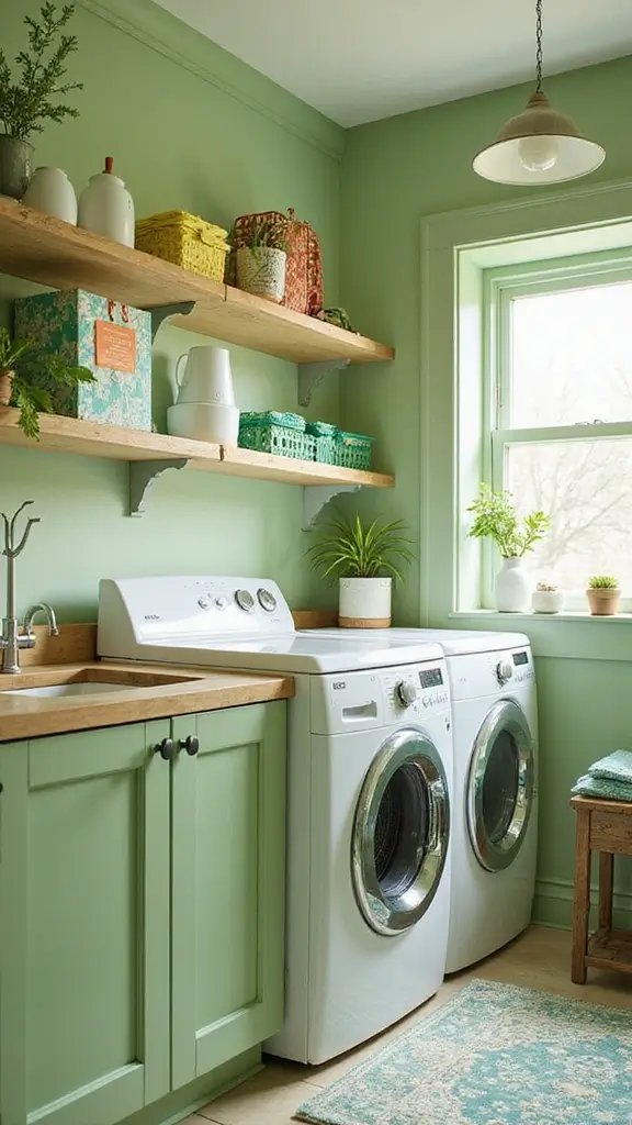 49 Laundry Room Paint Ideas That Make Small Spaces Pop - 38. Bright Apple Green