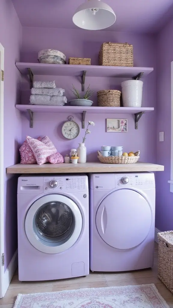 49 Laundry Room Paint Ideas That Make Small Spaces Pop - 40. Bright Lilac