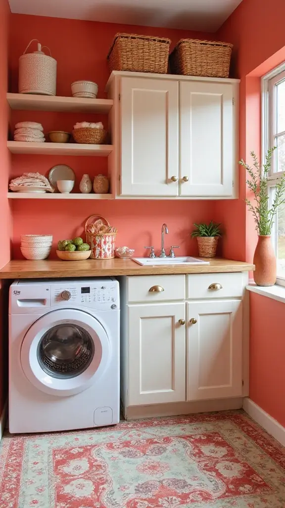 49 Laundry Room Paint Ideas That Make Small Spaces Pop - 43. Bright Salmon