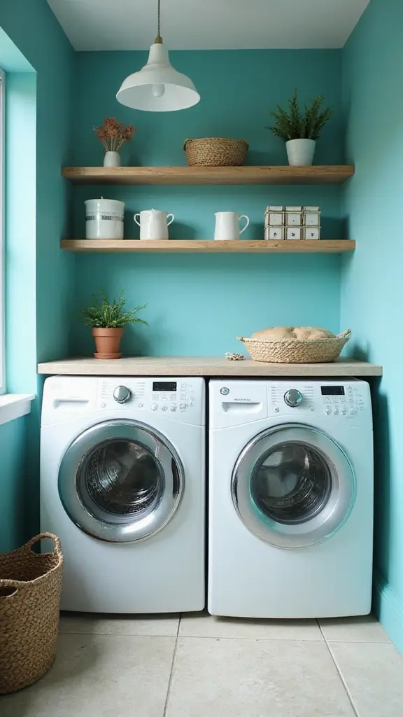 49 Laundry Room Paint Ideas That Make Small Spaces Pop - 45. Vibrant Turquoise
