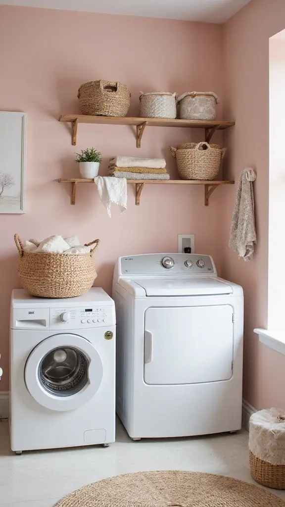 49 Laundry Room Paint Ideas That Make Small Spaces Pop - 49. Soft Powder Pink