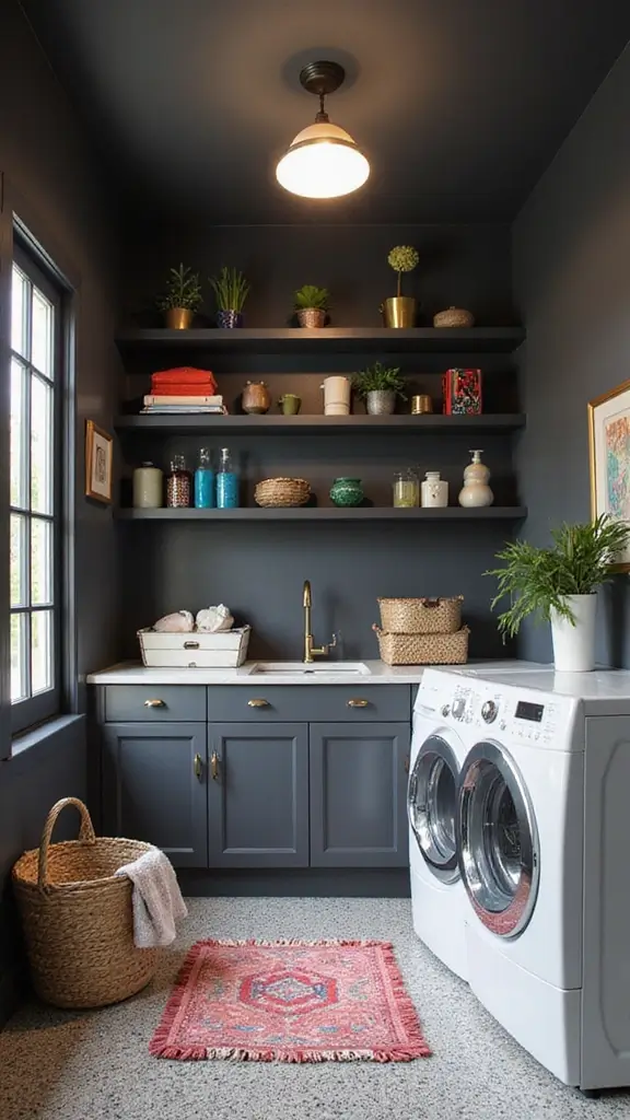 49 Laundry Room Paint Ideas That Make Small Spaces Pop - 9. Charcoal Dramatic Depths