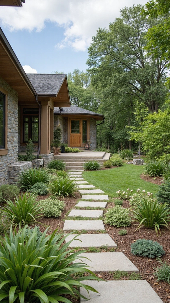 49 Modern Home Design Exterior Ideas That Turn Heads - 13. Sustainable Landscaping for Eco-Friendly Aesthetics