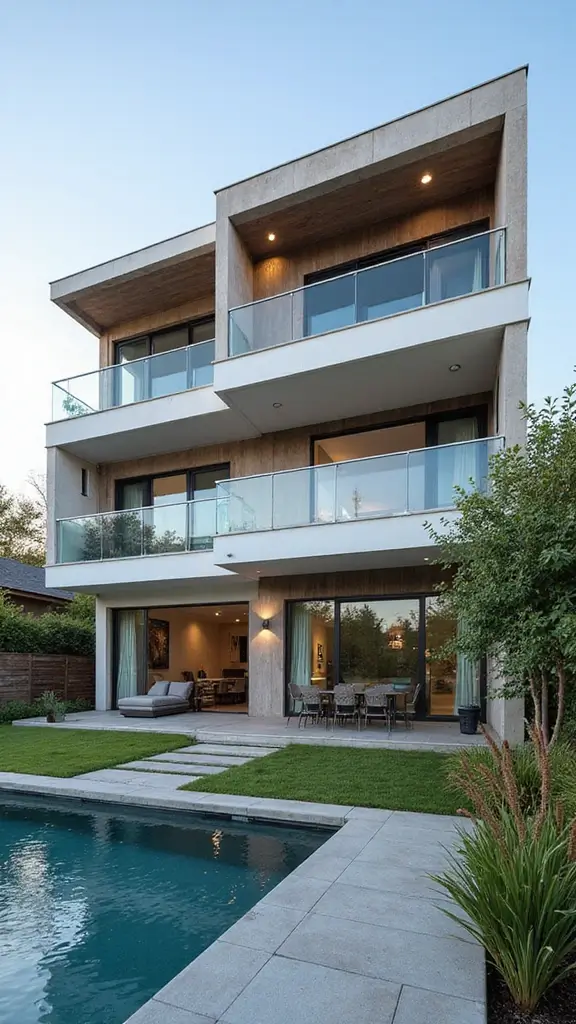 49 Modern Home Design Exterior Ideas That Turn Heads - 26. Transparent Elements for a Modern Flair