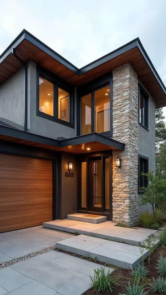 49 Modern Home Design Exterior Ideas That Turn Heads - 3. Natural Stone Accents for Intriguing Textures