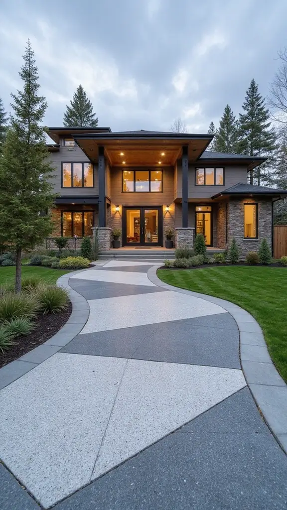 49 Modern Home Design Exterior Ideas That Turn Heads - 39. Artistic Driveways to Enhance Your Entrance