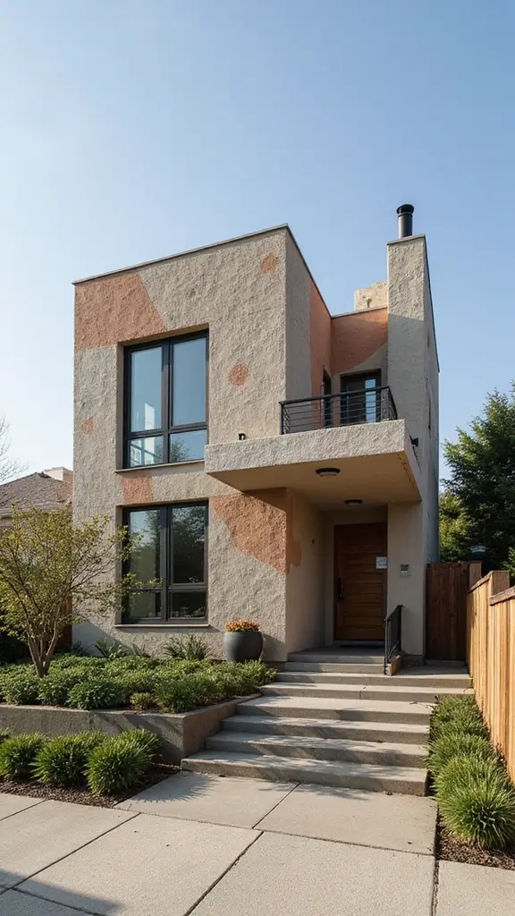 49 Modern Home Design Exterior Ideas That Turn Heads - 49. Incorporating Artistic Finishes for Unique Appeal