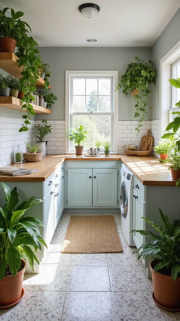 49 Pantry and Laundry Room Combo Layouts That Maximize Storage - 38. Add a Touch of Greenery