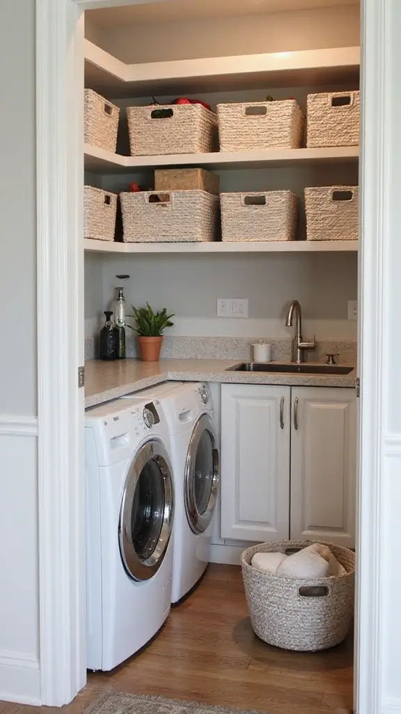 49 Pantry and Laundry Room Combo Layouts That Maximize Storage - 46. Use of Decorative Baskets