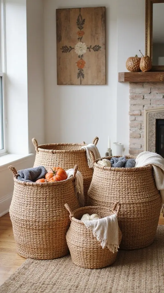49 Simple Fall Decor Ideas for the Home That Feel Cozy - 2. Woven Baskets for Storage