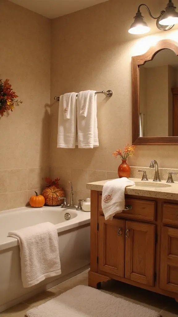 49 Simple Fall Decor Ideas for the Home That Feel Cozy - 22. Fall-Inspired Bath Decor