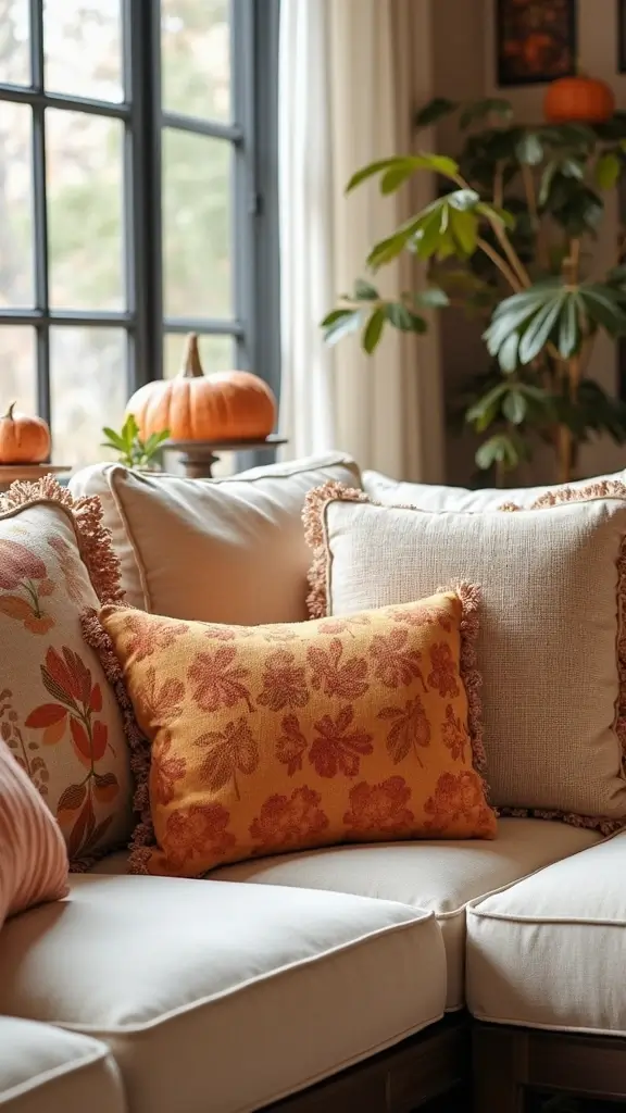 49 Simple Fall Decor Ideas for the Home That Feel Cozy - 24. Fall-Themed Pillow Covers