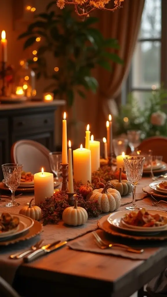 49 Simple Fall Decor Ideas for the Home That Feel Cozy - 27. Candlelit Harvest Party